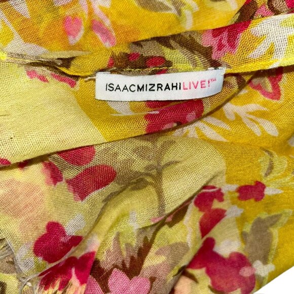 isaac mizrahi yellow pink floral rose print scarf Summer to Fall - Picture 2 of 5